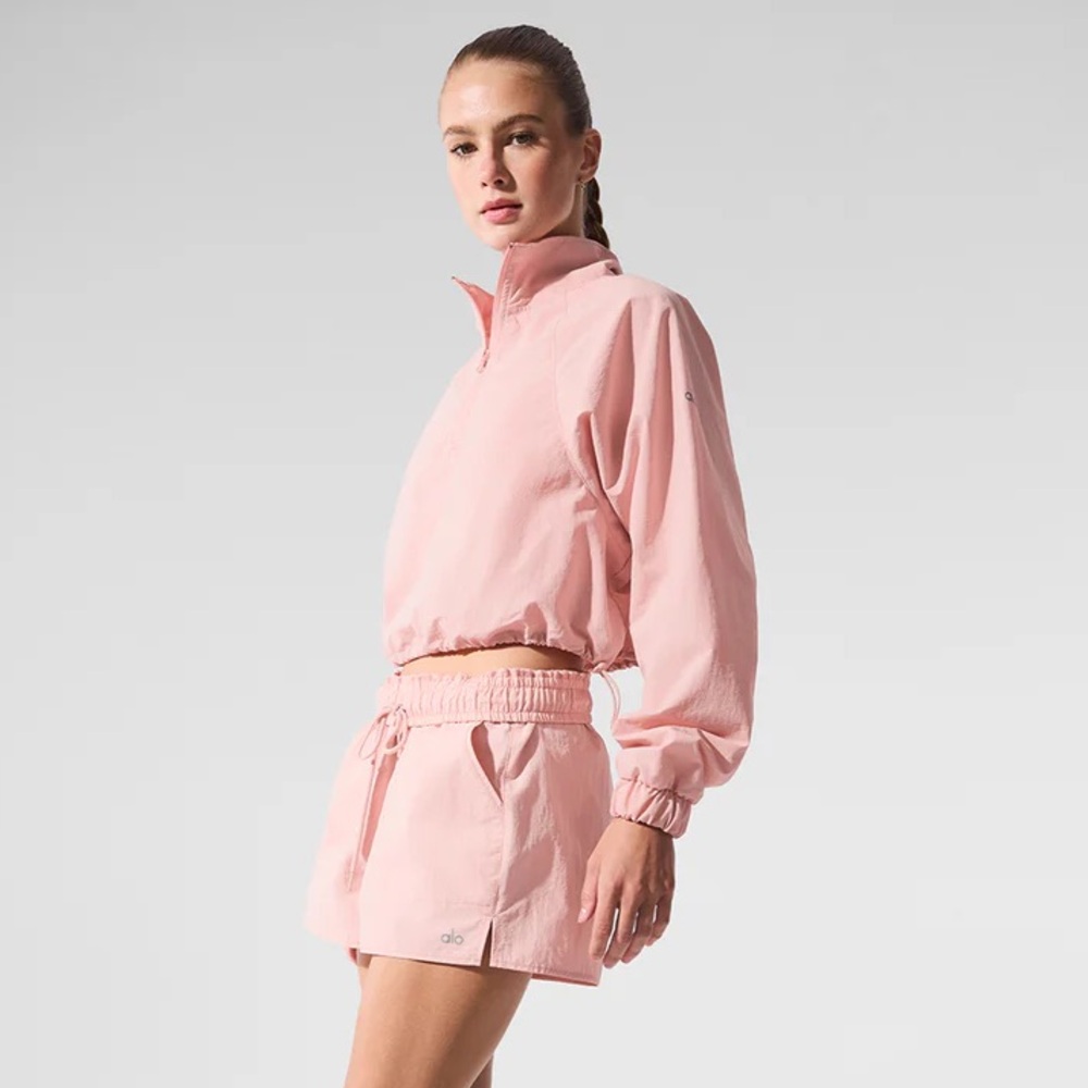 Alo Pink Quartz Cropped 1/4 Zip Alumni Pullover - Picture 5 of 5